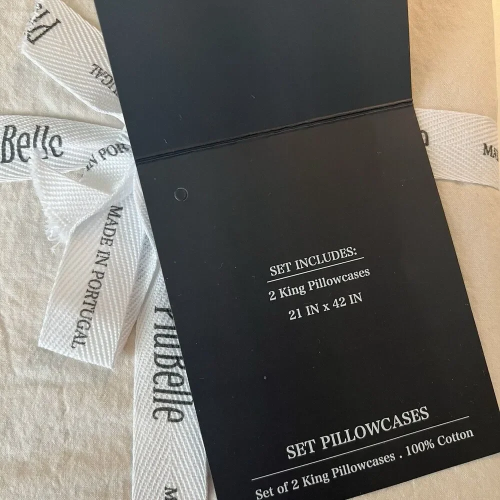 PiuBelle Portugal Set of 2 King Cream Pillowcases Cotton Percale Piu Belle New